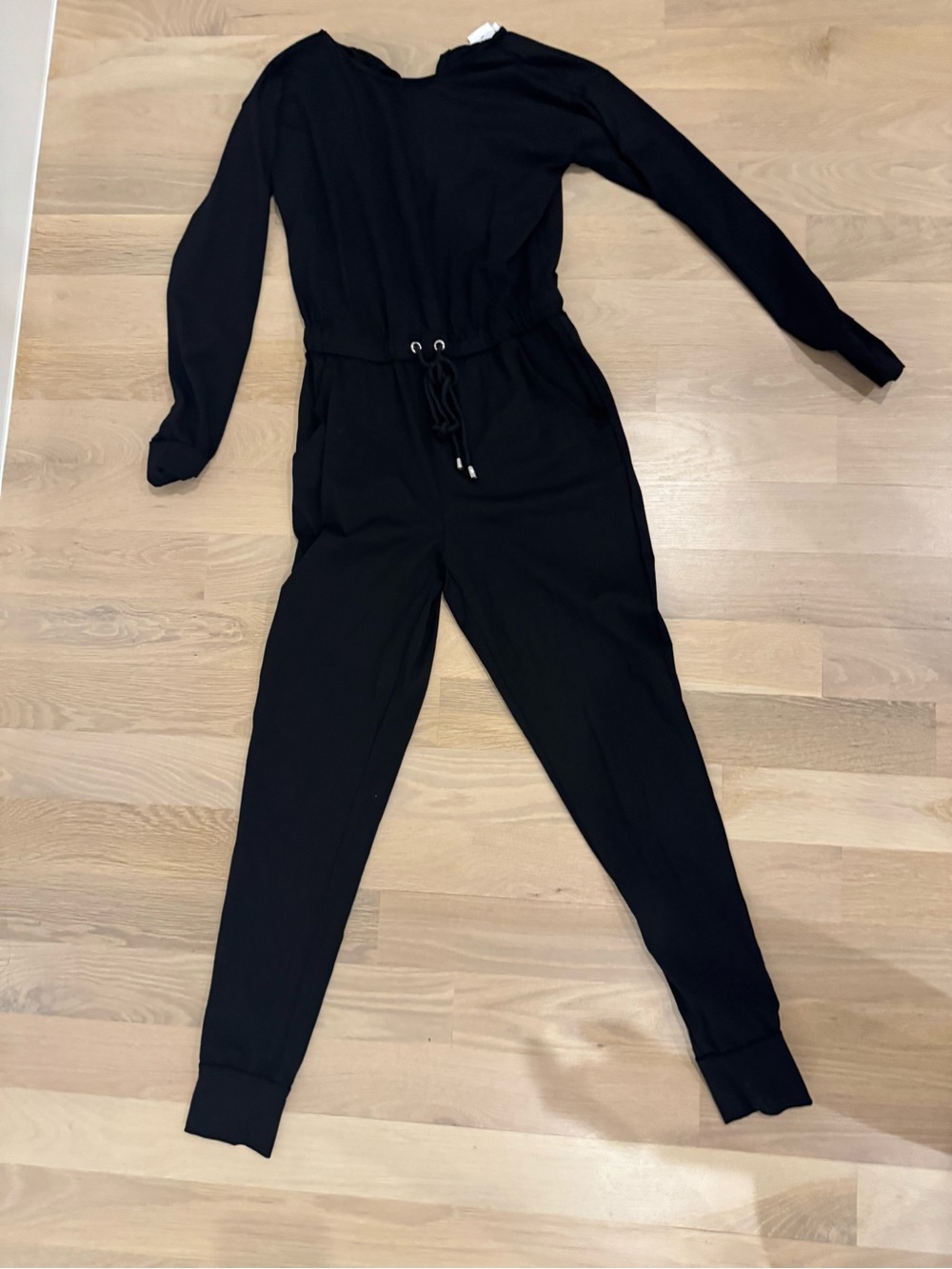 Lovers + Friends Black Long-Sleeve Drawstring Jumpsuit